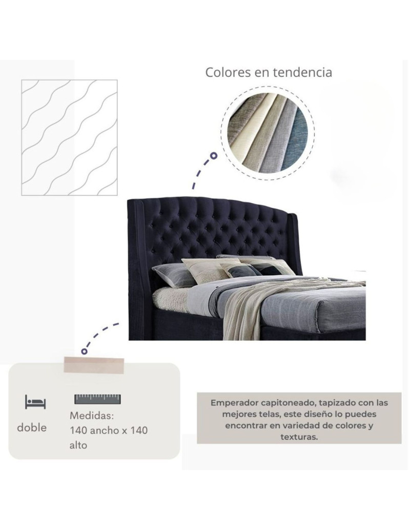 Cama Doble con Cabecero Italia Azul