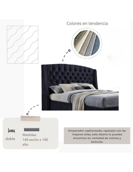 Cama Doble con Cabecero Italia Azul