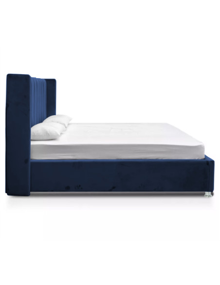 Colchón Con Base Queen + Espaldar + Puff Baul Julieta, Azul