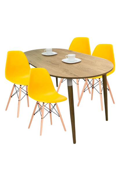 COMEDOR ZELL OVALADO 4 PUESTOS CON SILLAS EAMES AMARILLAS
