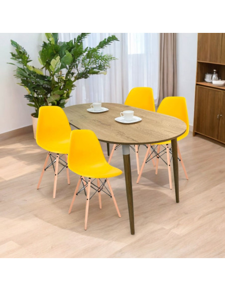 COMEDOR ZELL OVALADO 4 PUESTOS CON SILLAS EAMES AMARILLAS