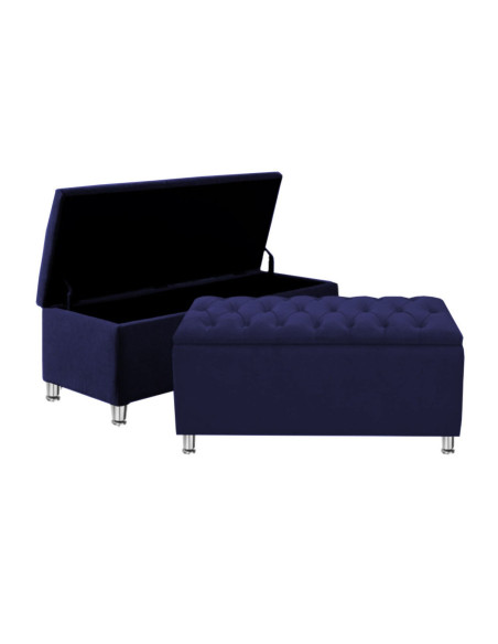 BASE CAMA DOBLE + COLCHON+ ESPALDAR JULIETA AZUL + PUFF BAUL