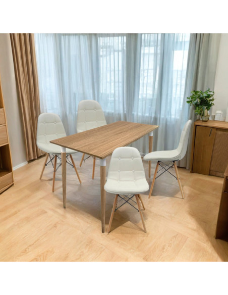 COMEDOR PREMIUM KANO + 4 SILLAS EAMES BOTONES BLANCA