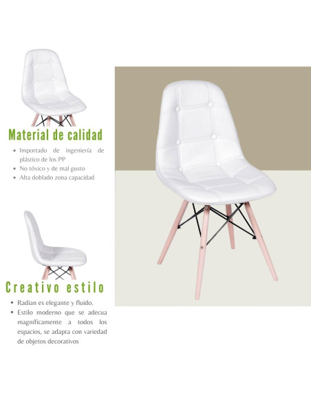 COMEDOR PREMIUM KANO + 4 SILLAS EAMES BOTONES BLANCA