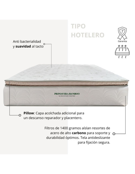 Combo Mousai cama queen + colchon 1 Pillow 26 cm + cabecero GRATIS sabanas 300 hilos